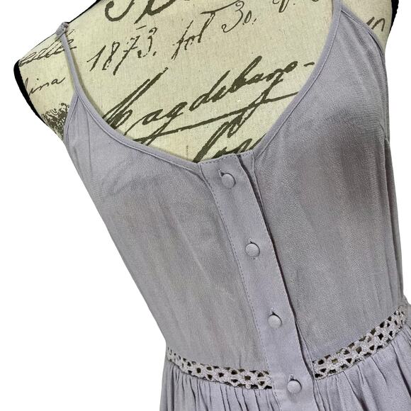 TOBI Lavender Purple Casual ButtonFront Mini Dress Eyelet Crochet Waist Sundress - Picture 2 of 10